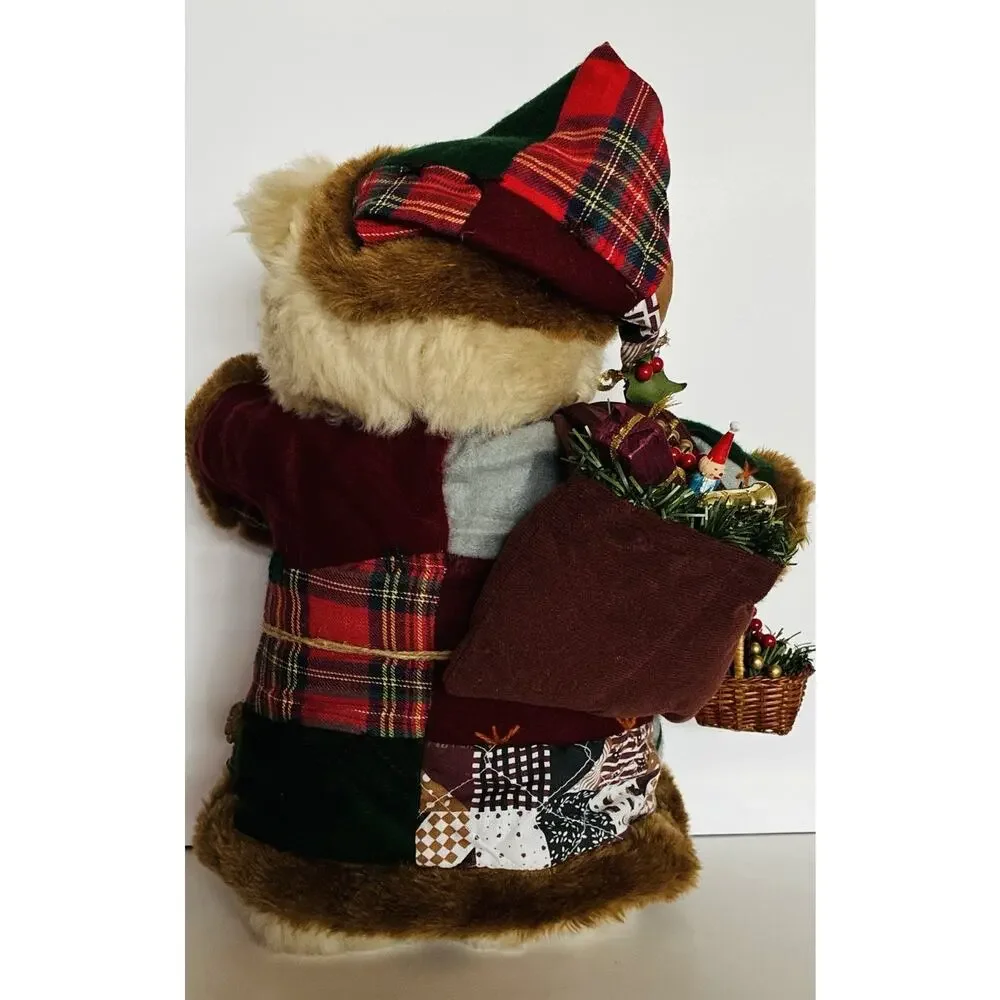 Vintage World Bazaar Christmas Santa Clause Gift Bag, Basket Trinkets Plush Bear